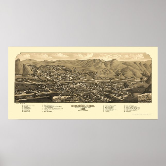 Golden, CO Panoramic Karta - 1882 Poster (Framsidan)