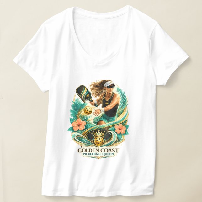 Golden Coast Pickleball Drottning T Shirt (Laydown)