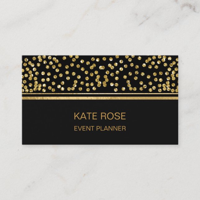 Golden Confetti Glam Golden Black Vip Visitkort (Framsida)