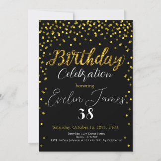 Golden Confetti Invitation, Gold Birthday Party Inbjudningar