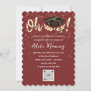 Golden Confetti Student Party QR Code Burgundy Inbjudningar