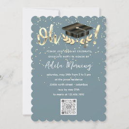 Golden Confetti Student Party QR Code Teal Inbjudningar