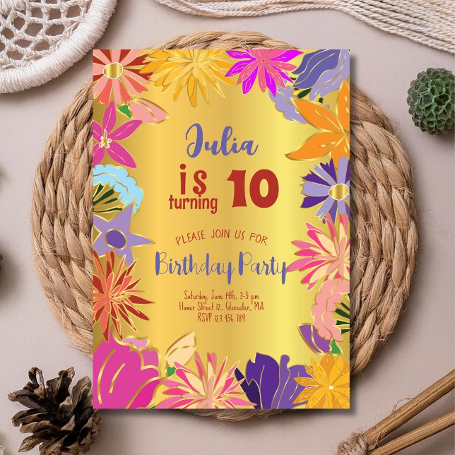 Golden contour blommor Birthday Inbjudningar (Skapare uppladdad)