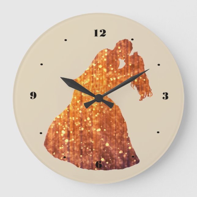Golden Couple, Kiss, Romantik Wall Clock Stor Klocka (Framsida)