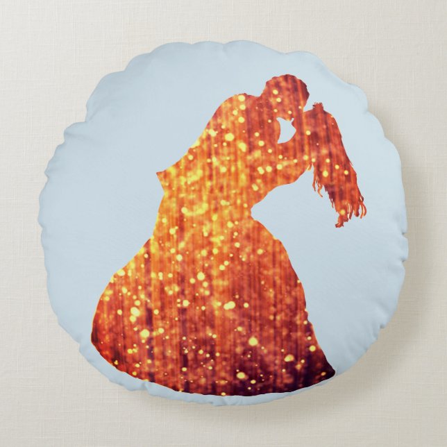 Golden Couple, Kyss, Romantik Round Cskion Rund Kudde (Framsidan)