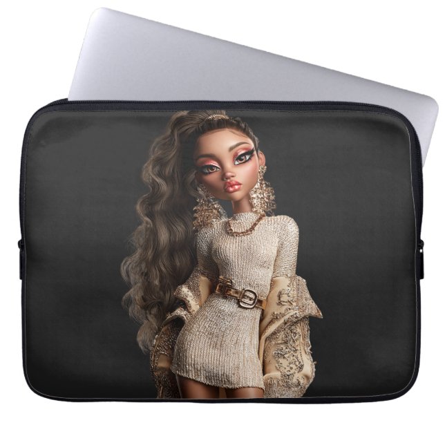 Golden Couture Portrait Laptop Sleeve (Framsidan)