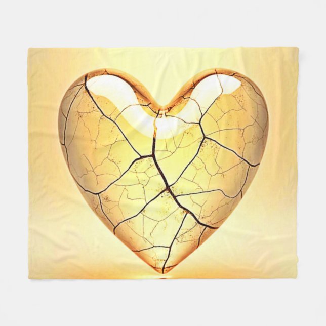 Golden Cracked Heart Art Fleecefilt (Framsidan (Horisontell))