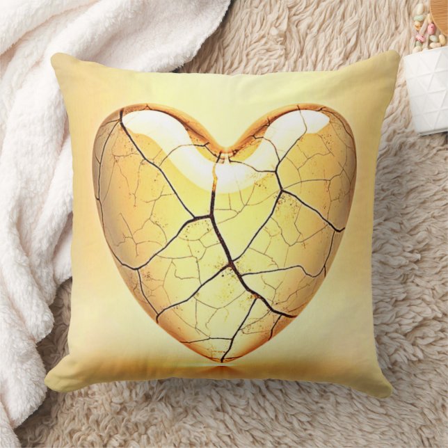 Golden Cracked Heart Art Kudde (Filt)