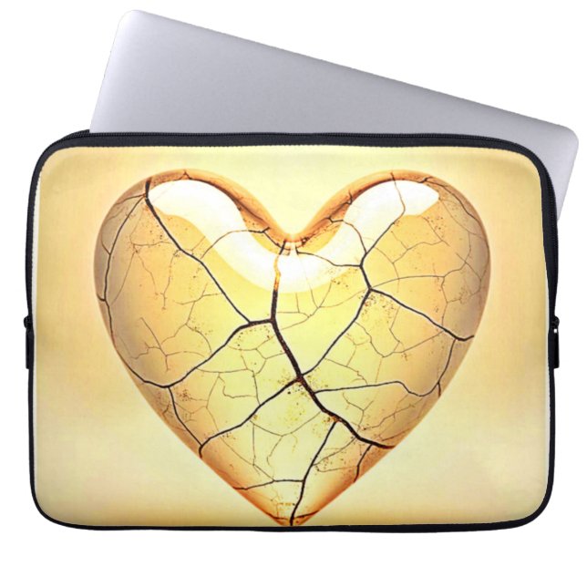 Golden Cracked Heart Art Laptop Fodral (Framsidan)