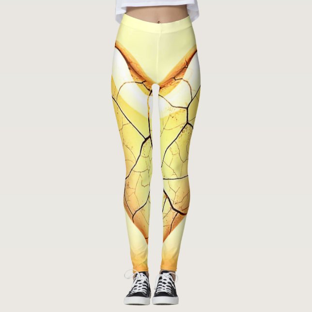 Golden Cracked Heart Art Leggings (Framsida)