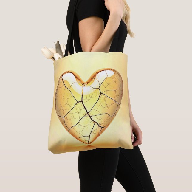 Golden Cracked Heart Art Tygkasse (Närbild)