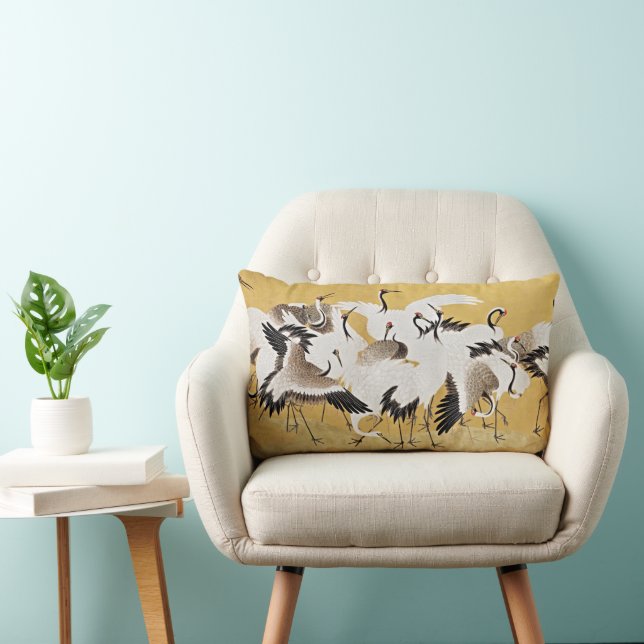 Golden Cranes Lumbar Pillow | Japanese Elegance Lumbarkudde (Stol)