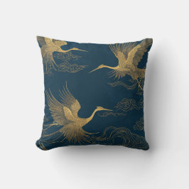 Golden Cranes på Midnight Blue Kudde