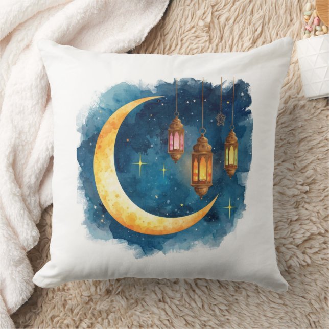 Golden Crescent & Lanterns Ramadan Pillow Kudde (Filt)
