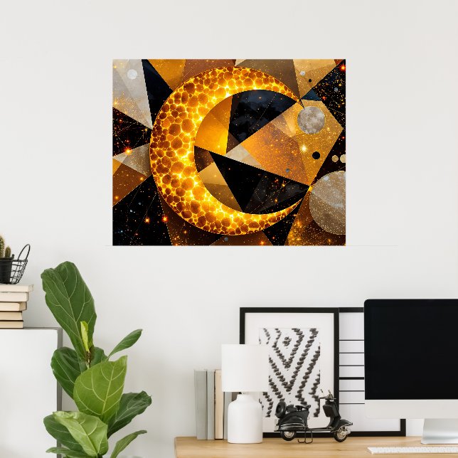 Golden Crescent Måne med kosmetiska geometriska st Poster (Hemmakontoret)