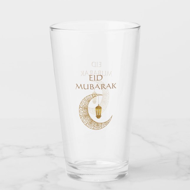 Golden Crescent Måne och Lantern Eid Mubarak Islam Glaskopp (Framsida)