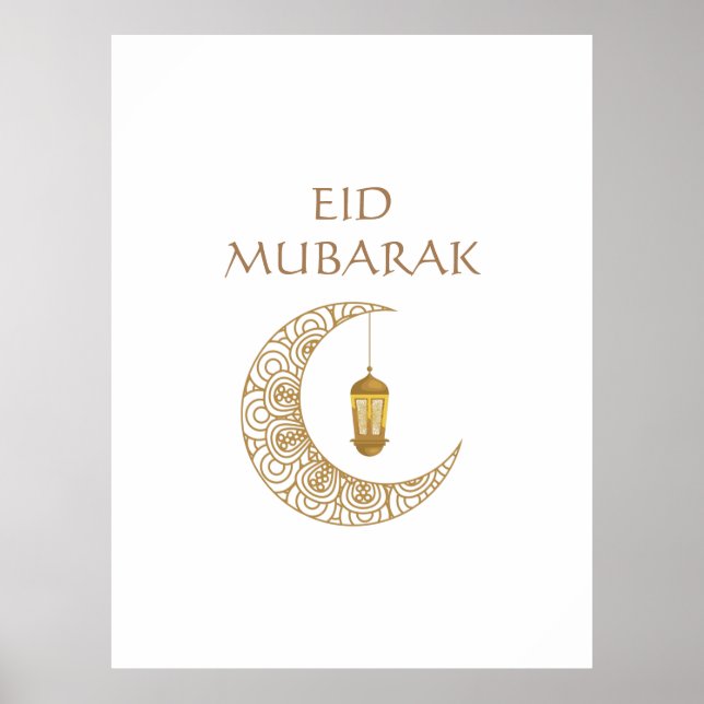Golden Crescent Måne och Lantern Eid Mubarak Islam Poster (Framsidan)