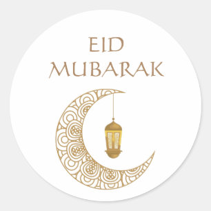Golden Crescent Måne och Lantern Eid Mubarak Islam Runt Klistermärke