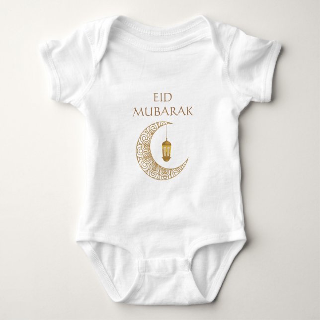 Golden Crescent Måne och Lantern Eid Mubarak Islam T Shirt (Framsida)