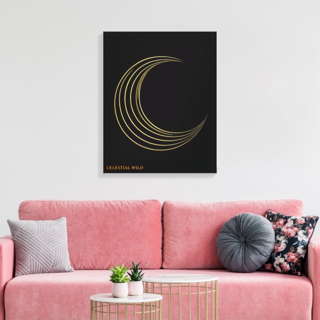 Golden Crescent Moon Celestial Art Canvas Gift (Insitu (Vardagsrum))