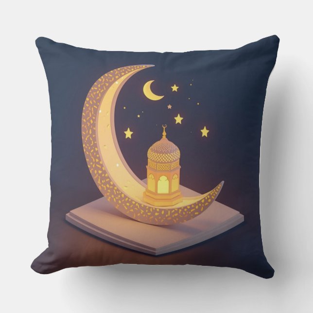 Golden Crescent Moon with Islamic Lantern Art Kudde (Framsida)