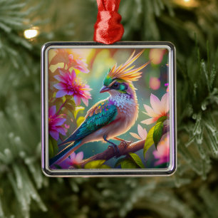 Golden Crestated Grönt Headed Finch Fantasy Bird Julgransprydnad Metall