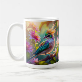 Golden Crestated Grönt Headed Finch Fantasy Bird Kaffemugg