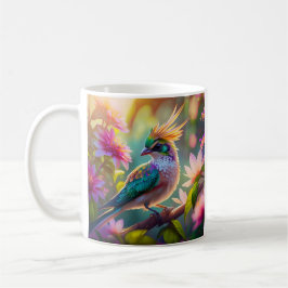Golden Crestated Grönt Headed Finch Fantasy Bird Kaffemugg