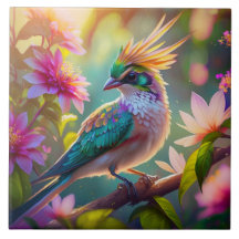 Golden Crestated Grönt Headed Finch Fantasy Bird