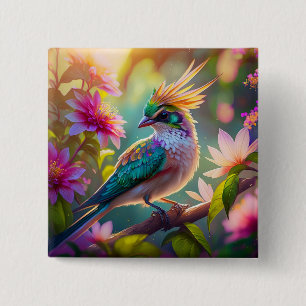 Golden Crestated Grönt Headed Finch Fantasy Bird Knapp