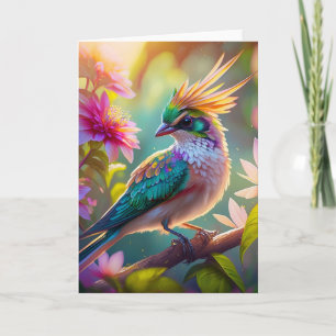 Golden Crestated Grönt Headed Finch Fantasy Bird Kort