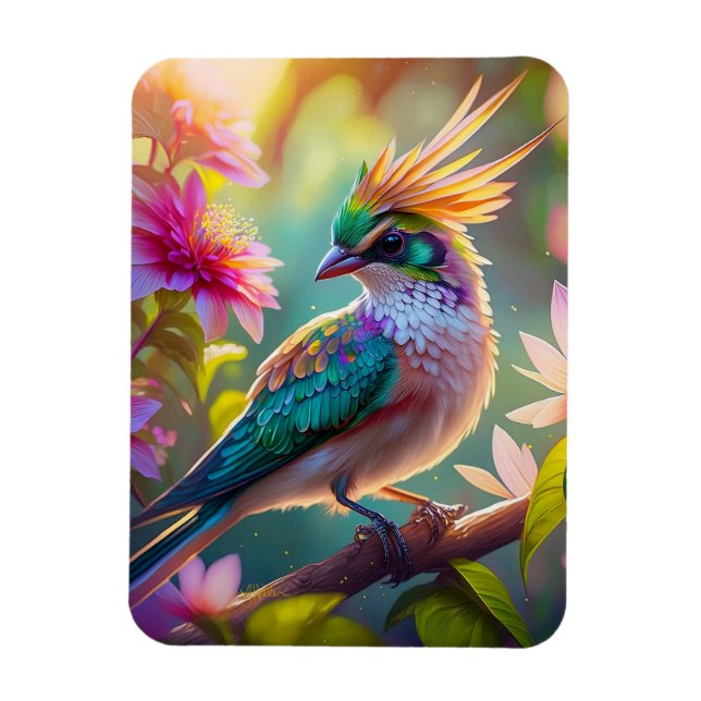 Golden Crestated Grönt Headed Finch Fantasy Bird Magnet (Vertikal)