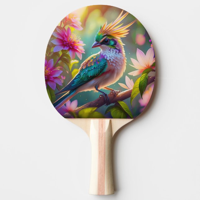 Golden Crestated Grönt Headed Finch Fantasy Bird Pingisracket (Framsidan)