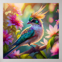 Golden Crestated Grönt Headed Finch Fantasy Bird