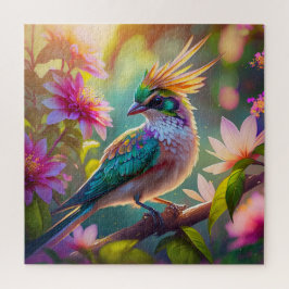 Golden Crestated Grönt Headed Finch Fantasy Bird Pussel