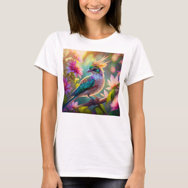 Golden Crestated Grönt Headed Finch Fantasy Bird T Shirt (Framsida)