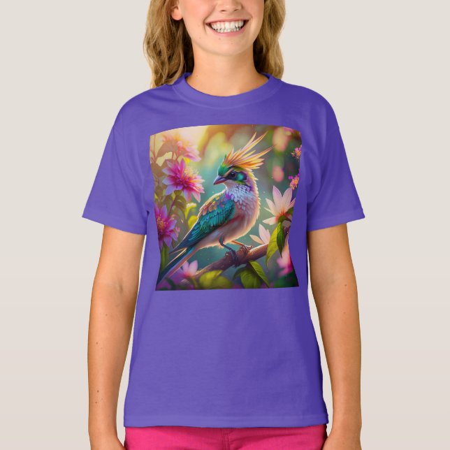 Golden Crestated Grönt Headed Finch Fantasy Bird T Shirt (Framsida)