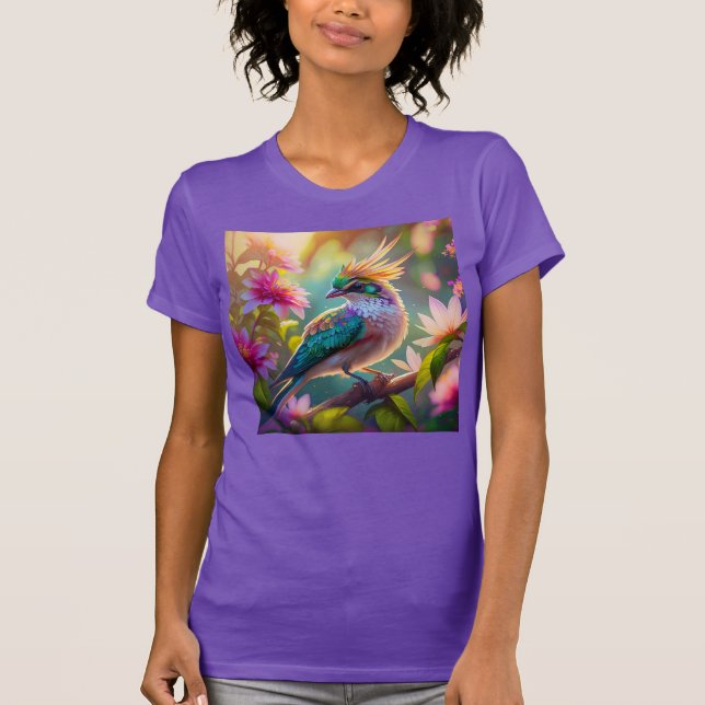 Golden Crestated Grönt Headed Finch Fantasy Bird T Shirt (Framsida)