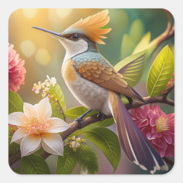 Golden Crested Honeyeater Fantasy Bird Fyrkantigt Klistermärke