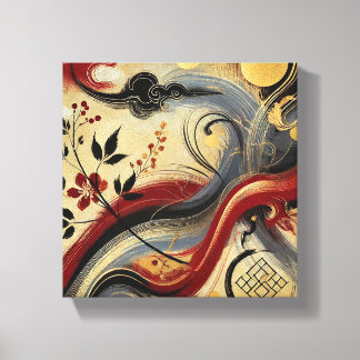 Golden Crimson Harmony Canvastryck
