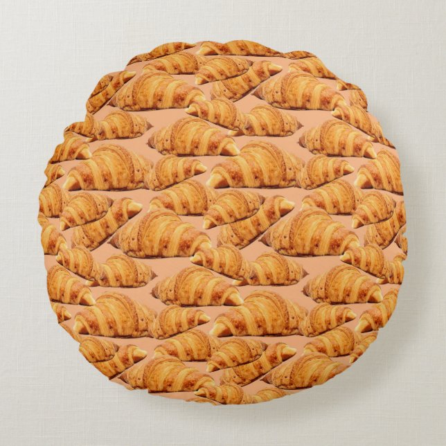 Golden croissant, bageri, sömlös mönster. rund kudde (Framsidan)