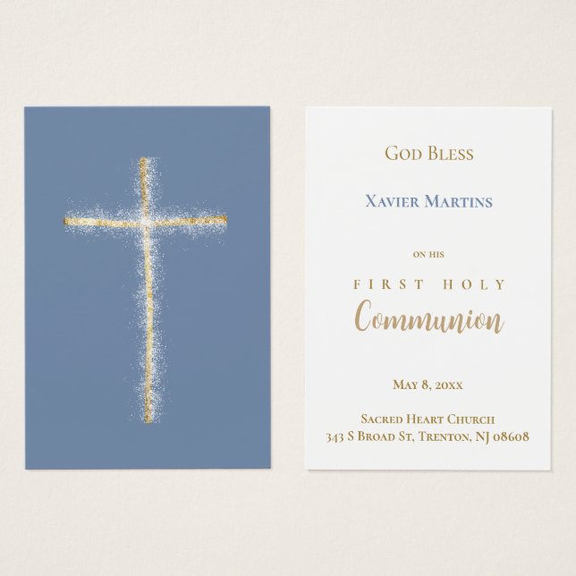 Golden cross First Communion remembrance card Visitkort (Framsida & baksida)