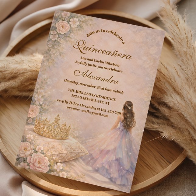 Golden Crown Fairytale Quinceañera Inbjudningar (Skapare uppladdad)