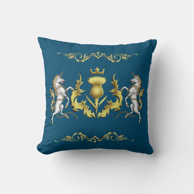 Golden Crowned Scottish Thistle i Blue Kudde (Framsida)