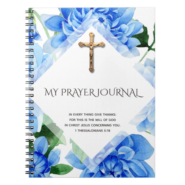 Golden Crucifix | Blue Dahlias | Prayer Journal Anteckningsbok (Framsidan)