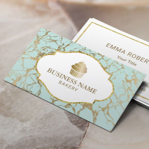 Golden Cupkaka Bakery Mint & Guld Marble Visitkort