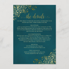Golden Curls & Swirls on Dark Teal Wedding Details Tilläggskort