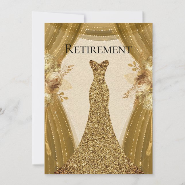 Golden Curtains Blommigt Dress Pension Party Inbjudningar (Framsida)