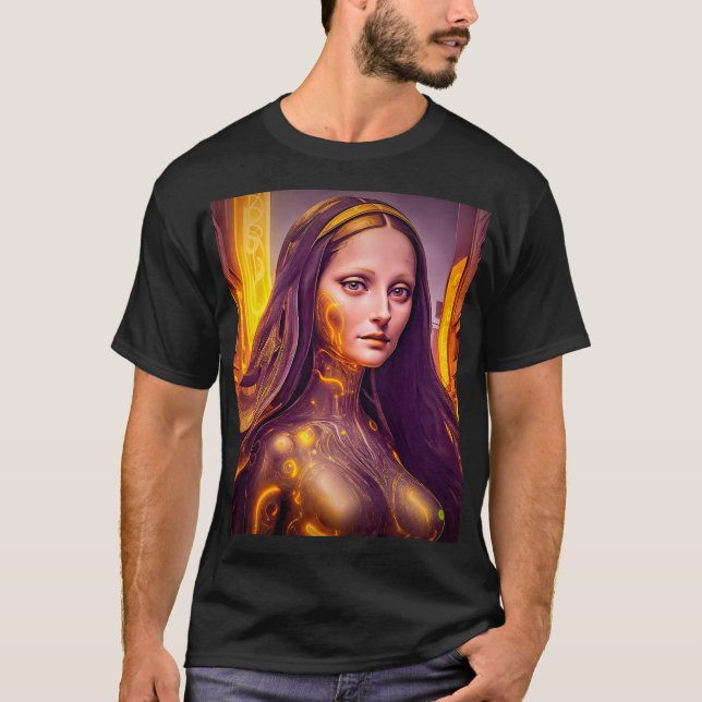 Golden Cyborg Mona Lisa T Shirt (Framsida)