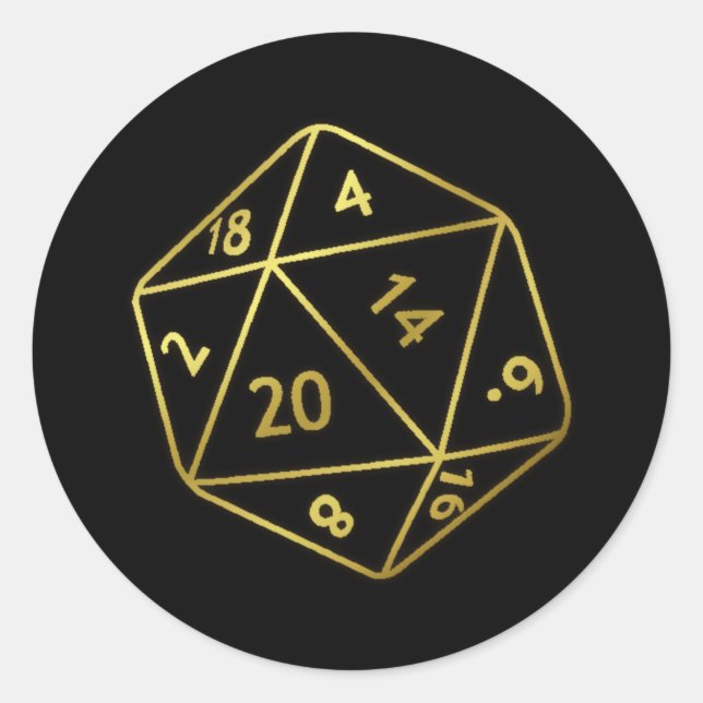Golden D20 Runt Klistermärke (Framsida)